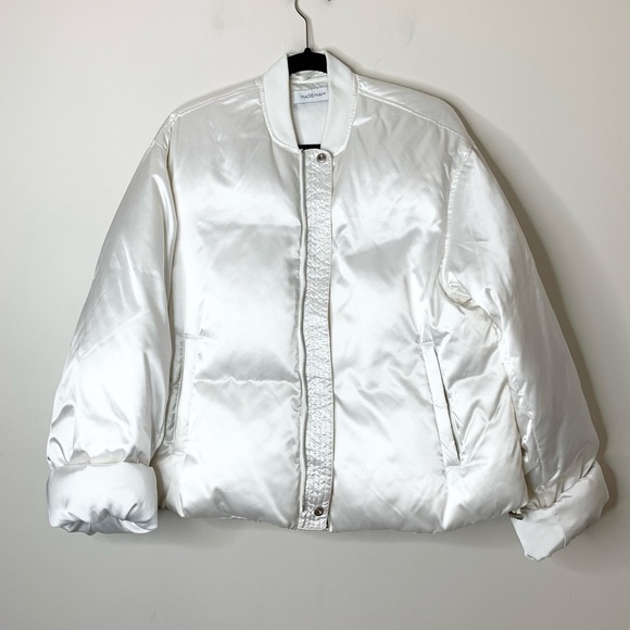 Madeinam Jill Bomber Puffer Jacket Winter Coat Oversized Satin Shine white XS - Picture 4 of 16